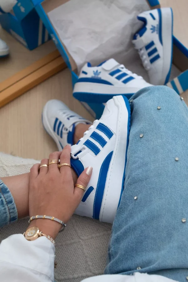 Adidas Fórum Low Branco azul Velcro Unissex Clássico - Imagem 4